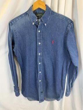 Polo Ralph Lauren Country Denim Shirt Pony Logo Button Down Sz S Oversized VTG